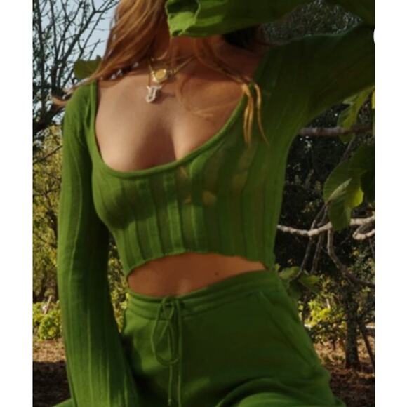 Heavy Manners Tops - Heavy Manners Little Miss Cozy Knit Top Green Size XS